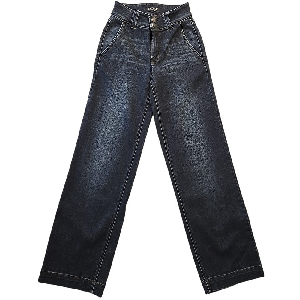 Judy Blue Mid Rise Wide Leg Dark Blue Double Button Jeans Womens Sz 0/24 (24x31) - Picture 1 of 10